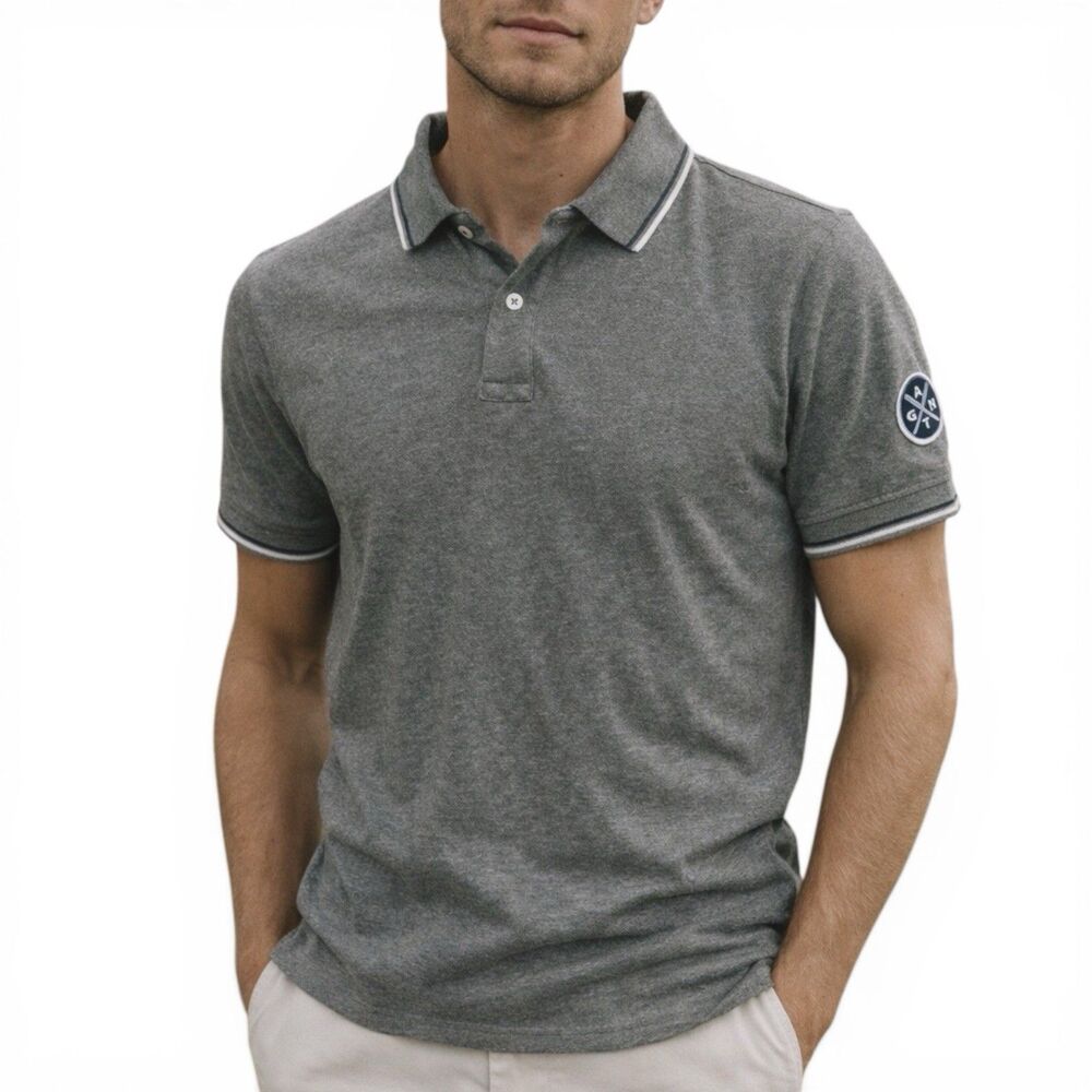 Gant Shirt Men’s S Grey Pique Polo MB Mesh 2 Color Tipped Logo Patch Cotton Slim